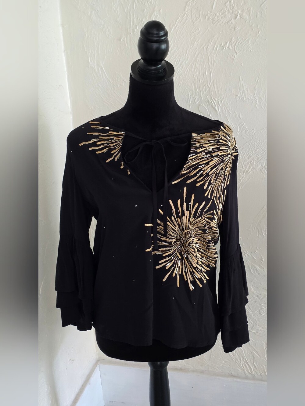 Figue (Reina Top) NWT Embroidered, Bell Sleeves, Hand Made